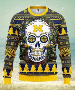 Michigan Wolverines Skull Flower Ugly Christmas Ugly Sweater