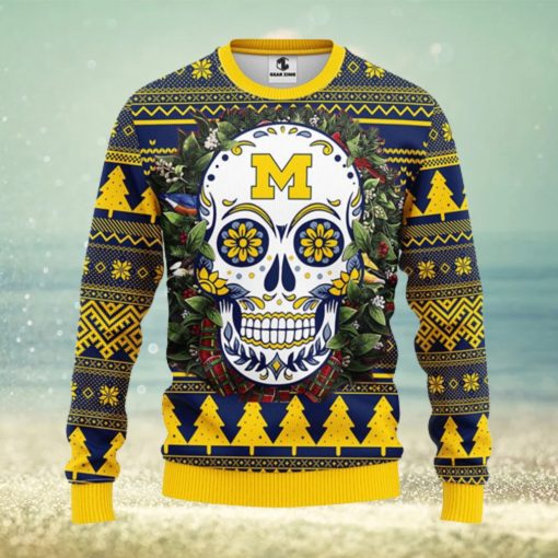 Michigan Wolverines Skull Flower Ugly Christmas Ugly Sweater