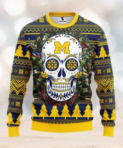 Michigan Wolverines Skull Flower Ugly Christmas Ugly Sweater