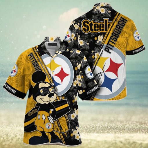 Mickey And Floral Pittsburgh Steelers NFL Summer Hawaiian Shirt