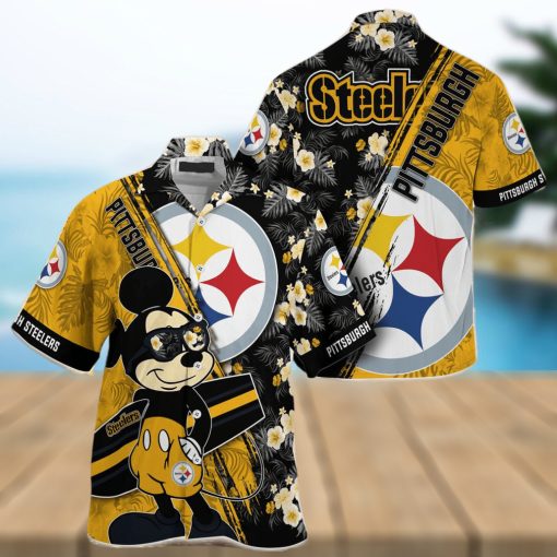 Mickey And Floral Pittsburgh Steelers NFL Summer Hawaiian Shirt