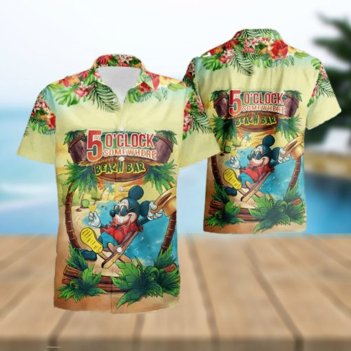 Mickey Mouse Its 5 O27Clock Somewhere Beach Bar Short Sleeve Aloha Hawaiian Shirt