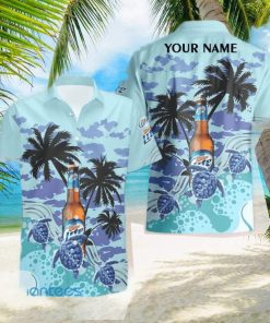 Miller Lite Lover Turtles Palm Tree Custom Name Hawaiian Shirt