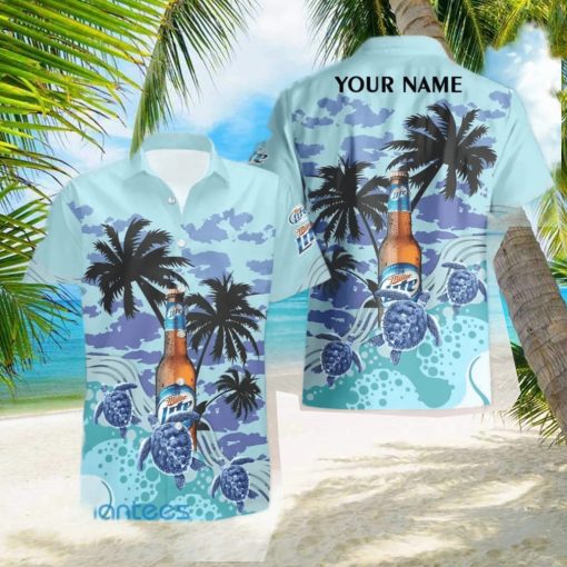 Miller Lite Lover Turtles Palm Tree Custom Name Hawaiian Shirt