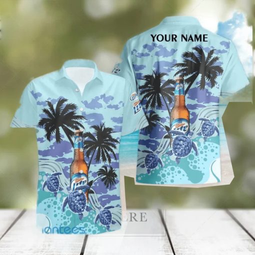 Miller Lite Lover Turtles Palm Tree Custom Name Hawaiian Shirt