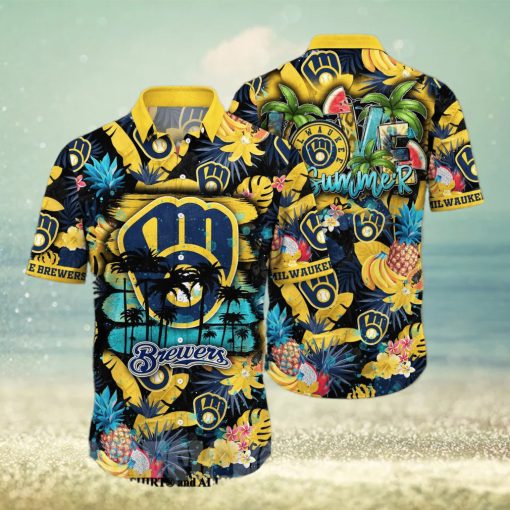 Milwaukee Brewers MLB Flower 3D Full Printed Hawaiian Shirt