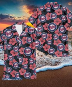 Minnesota Twins Big Logo And Light Coral Hibiscus 3D Hawaiian Shirt Tropical Style