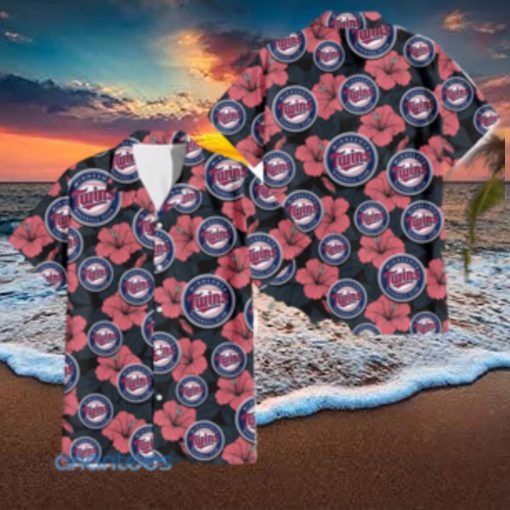 Minnesota Twins Big Logo And Light Coral Hibiscus 3D Hawaiian Shirt Tropical Style