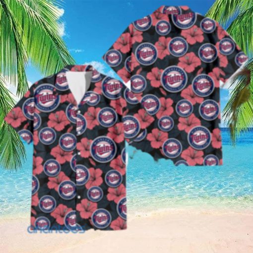 Minnesota Twins Big Logo And Light Coral Hibiscus 3D Hawaiian Shirt Tropical Style