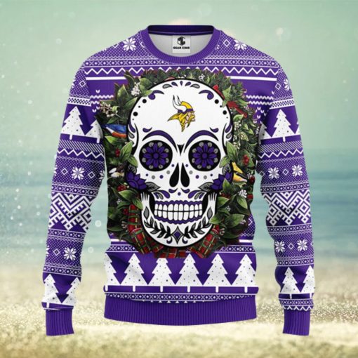 Minnesota Vikings Skull Flower Ugly Christmas Ugly Sweater