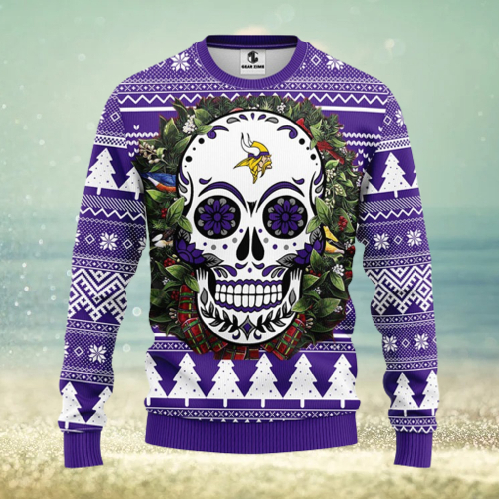 Minnesota Vikings Skull Flower Ugly Christmas Ugly Sweater - Limotees