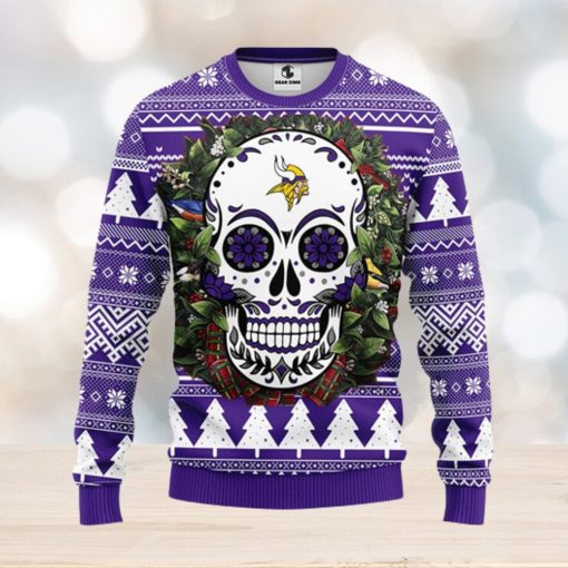 Minnesota Vikings Skull Flower Ugly Christmas Ugly Sweater