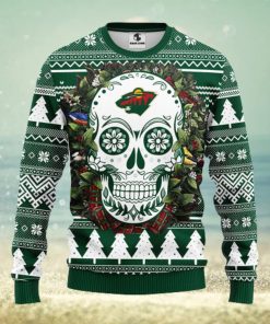 Minnesota Wild Skull Flower Ugly Christmas Ugly Sweater