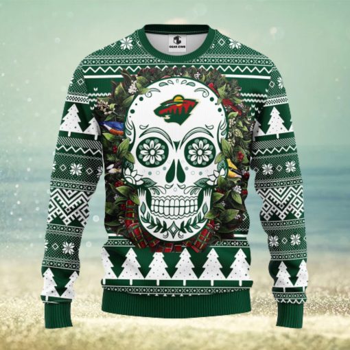 Minnesota Wild Skull Flower Ugly Christmas Ugly Sweater