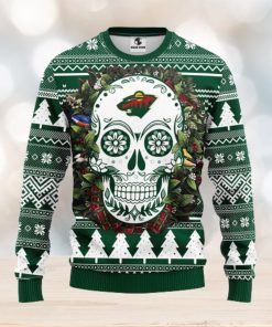 Minnesota Wild Skull Flower Ugly Christmas Ugly Sweater