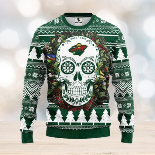 Minnesota Wild Skull Flower Ugly Christmas Ugly Sweater