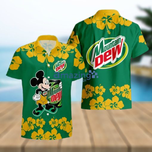 Mountain Dew Funny Mickey Mouse Hibicus Flower Hawaiian Shirt And Shorts