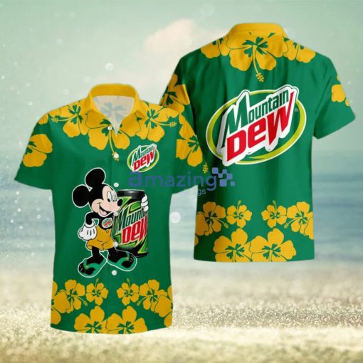 Mountain Dew Funny Mickey Mouse Hibicus Flower Hawaiian Shirt And Shorts