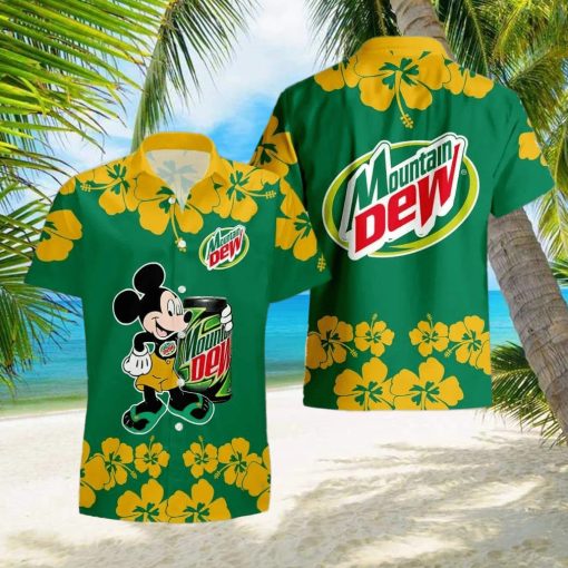 Mountain Dew Mickey Mouse Hibicus Flower Gift Hawaiian Set Shirt