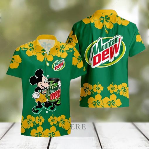 Mountain Dew Mickey Mouse Hibicus Flower Gift Hawaiian Set Shirt