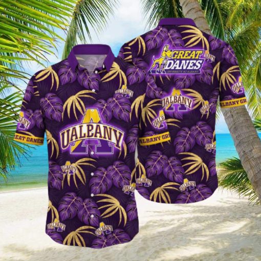 NCAA Albany Great Danes Hawaiian Shirt Palm Leaves Pattern Beach Gift For Friend hawaiian shirt