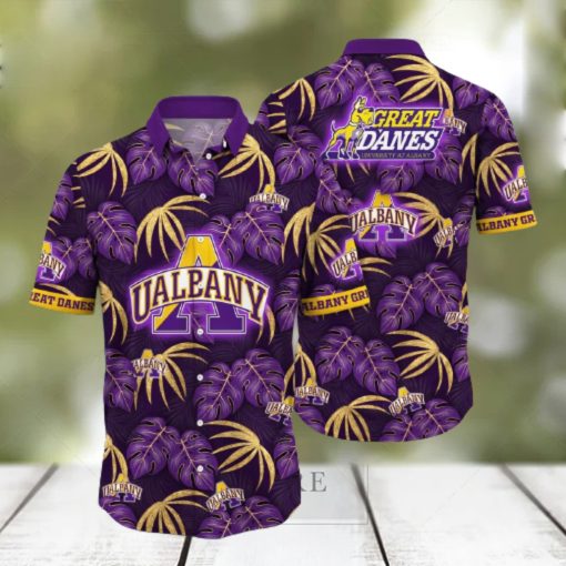 NCAA Albany Great Danes Hawaiian Shirt Palm Leaves Pattern Beach Gift For Friend hawaiian shirt