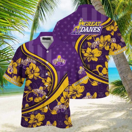 NCAA Albany Great Danes Hawaiian Shirt US Flag Flower Custom Name hawaiian shirt