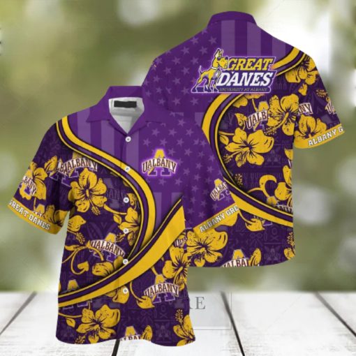 NCAA Albany Great Danes Hawaiian Shirt US Flag Flower Custom Name hawaiian shirt