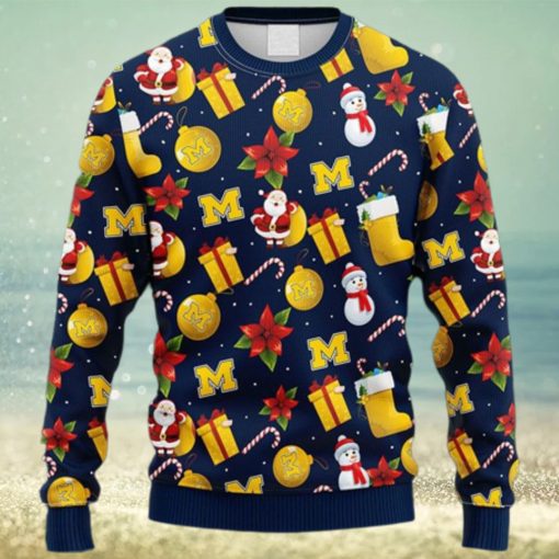 NCAA Christmas Michigan Wolverines Santa Claus Snowman Christmas Ugly Sweater For Men Women