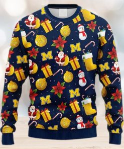 NCAA Christmas Michigan Wolverines Santa Claus Snowman Christmas Ugly Sweater For Men Women