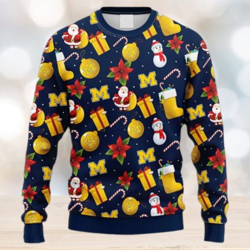 NCAA Christmas Michigan Wolverines Santa Claus Snowman Christmas Ugly Sweater For Men Women