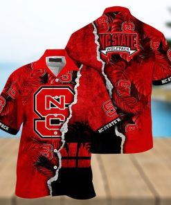 NCAA NC State Wolfpack Hawaiian Shirt Custom Name Palm Leaves Pattern