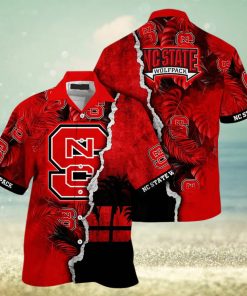 NCAA NC State Wolfpack Hawaiian Shirt Custom Name Palm Leaves Pattern