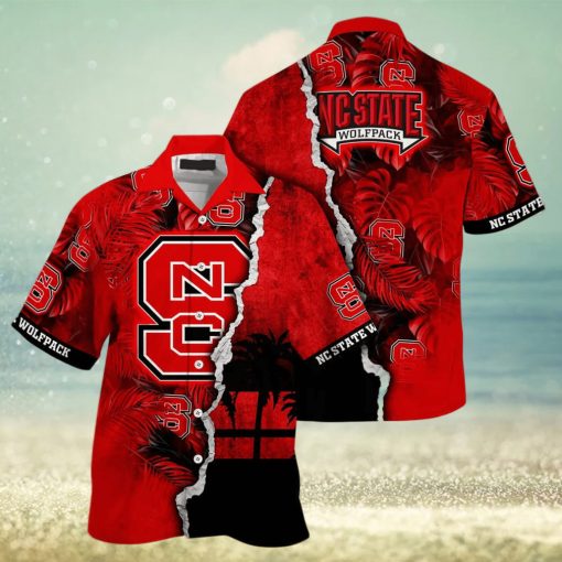 NCAA NC State Wolfpack Hawaiian Shirt Custom Name Palm Leaves Pattern