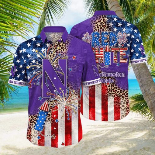 NCAA Northwestern Wildcats Hawaiian Shirt Fireworks Independence Day