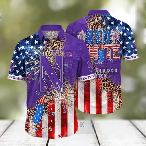 NCAA Northwestern Wildcats Hawaiian Shirt Fireworks Independence Day