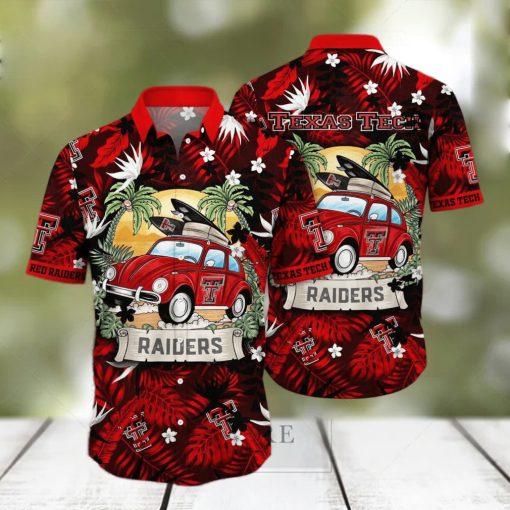 NCAA Texas Tech Red Raiders Hawaiian Shirt Palm Leaves Pattern Beach Gift For Him hawaiian shirt