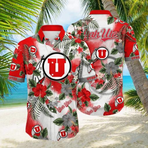 NCAA Utah Utes Hawaiian Shirt Hibiscus Flowers Pattern hawaiian shirt