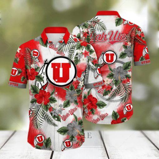 NCAA Utah Utes Hawaiian Shirt Hibiscus Flowers Pattern hawaiian shirt