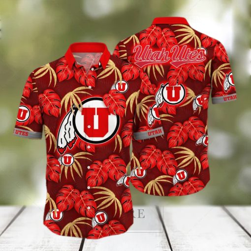 NCAA Utah Utes Hawaiian Shirt Palm Leaves Pattern hawaiian shirt