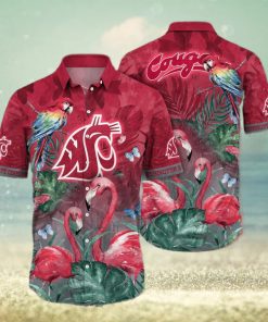 NCAA Washington State Cougars Hawaiian Shirt Aloha Shirt Pink Flamingo And Palm Leaves