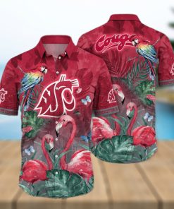 NCAA Washington State Cougars Hawaiian Shirt Aloha Shirt Pink Flamingo And Palm Leaves