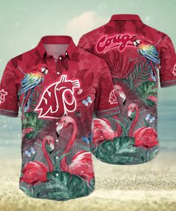 NCAA Washington State Cougars Hawaiian Shirt Pink Flamingo And Palm Leaves