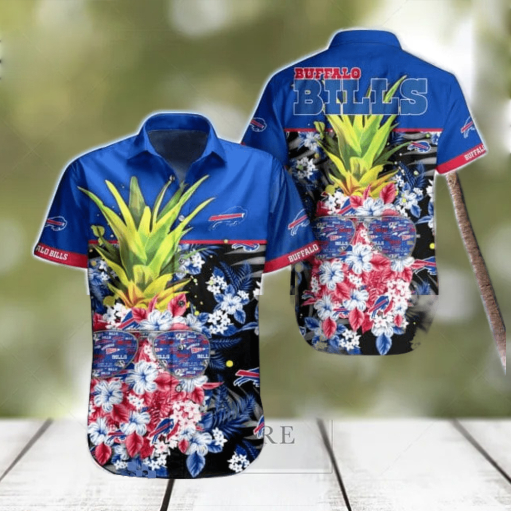 Buffalo Bills Hawaiian Shirt, Tropical Flowers, Button Down Hawaiian Shirt  - Limotees