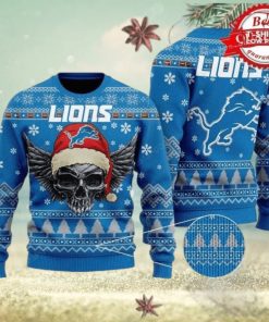 NFL Detroit Lions Golden Skull Christmas Ugly Sweater