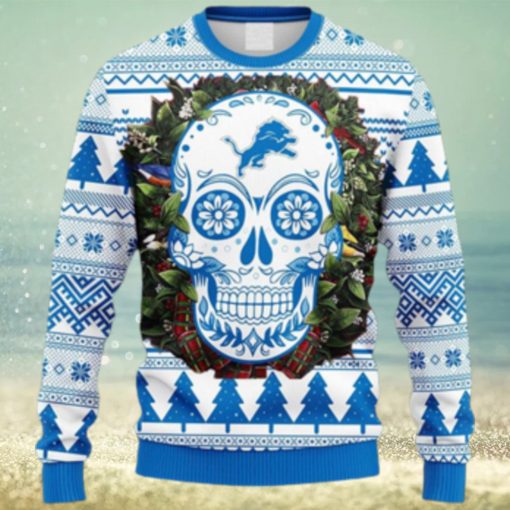 NFL Fans Detroit Lions Skull Flower Ugly Christmas Ugly Sweater For Men Women