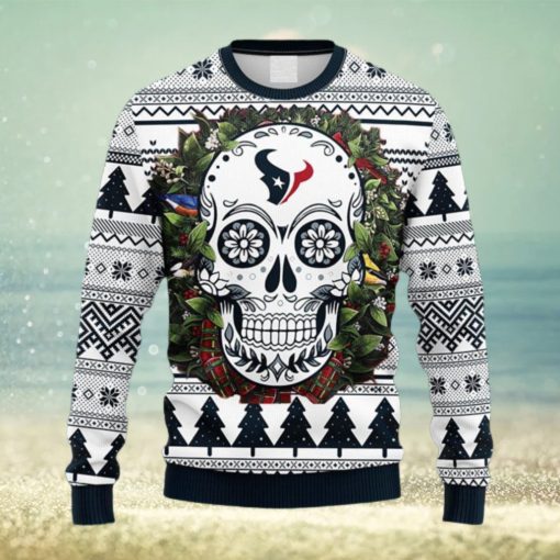 NFL Fans Houston Texans Skull Flower Ugly Christmas Ugly Sweater For Men Women