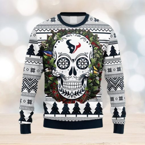 NFL Fans Houston Texans Skull Flower Ugly Christmas Ugly Sweater For Men Women