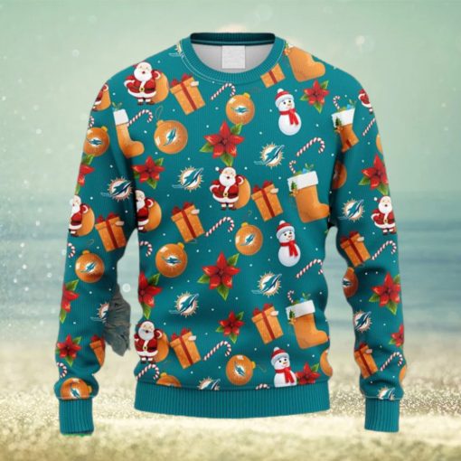 NFL Fans Miami Dolphins Santa Claus Snowman Christmas Ugly Sweater For Men Women