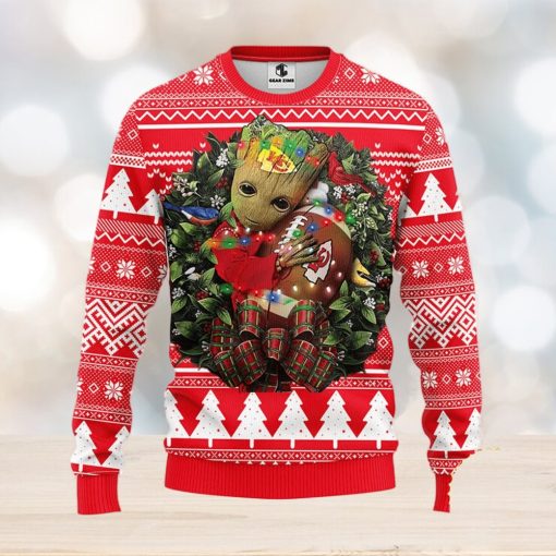 NFL Kansas City Chiefs Groot Hug Christmas Ugly Sweater